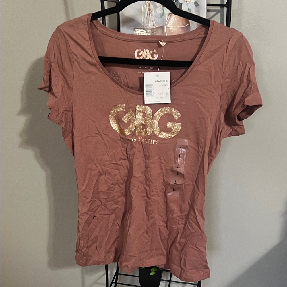 GBG Los Angeles Women's Mauve Tee with Gold Accents